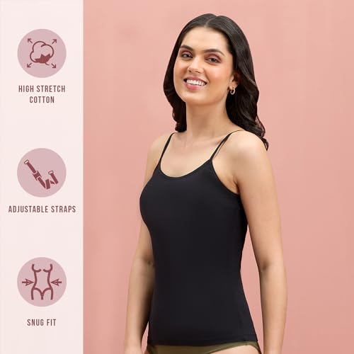 NYKD by Nykaa Women's Camisole | Slip-on, Regular Fit Comfort, Knit Cotton, Solid Elegance- NYC007,Black,XL - Image 2