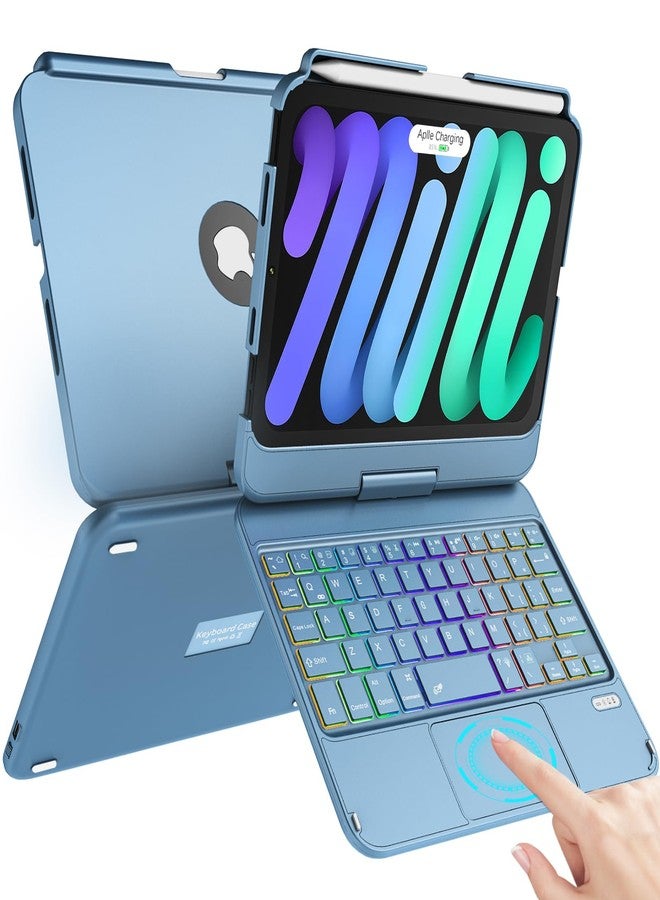 تاييانج جراب لوحة مفاتيح TaIYanG لجهاز iPad mini 7 A17 Pro 2024 و Mini 6.7، جراب لوحة مفاتيح بإضاءة خلفية ملونة ولوحة لمس لجهاز iPad mini الجيل السادس 2021 مقاس 8.3 بوصة، غطاء نحيف قابل للدوران 360 درجة لجهاز iPad mini الجيل السابع، لون أزرق محيطي - Image 1