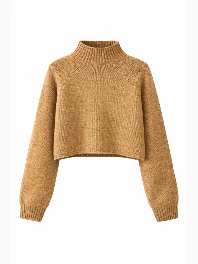 MIXRAY Women's Cropped Textured Knit Sweater