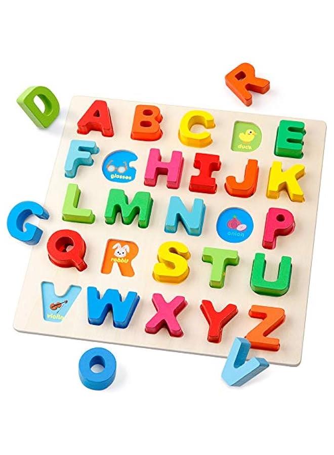 Wooden Alphabet Puzzle – ABC Letters Sorting Board Blocks Montessori Matching Game Jigsaw Educational Early Learning Toy Gift for Preschool Year Old Kids - Image 1