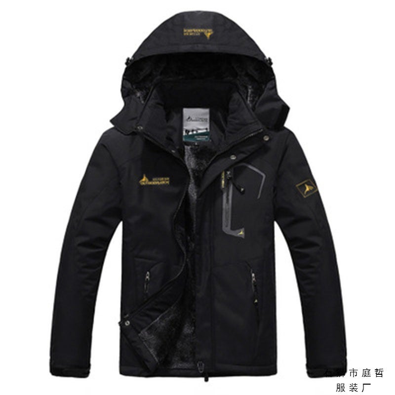 Wish Explosions Charge Clothes Couple Outdoor Hooded Plus Size Fleece-Lined Thickened Windproof Warm Cotton Jacket For Men - Image 3