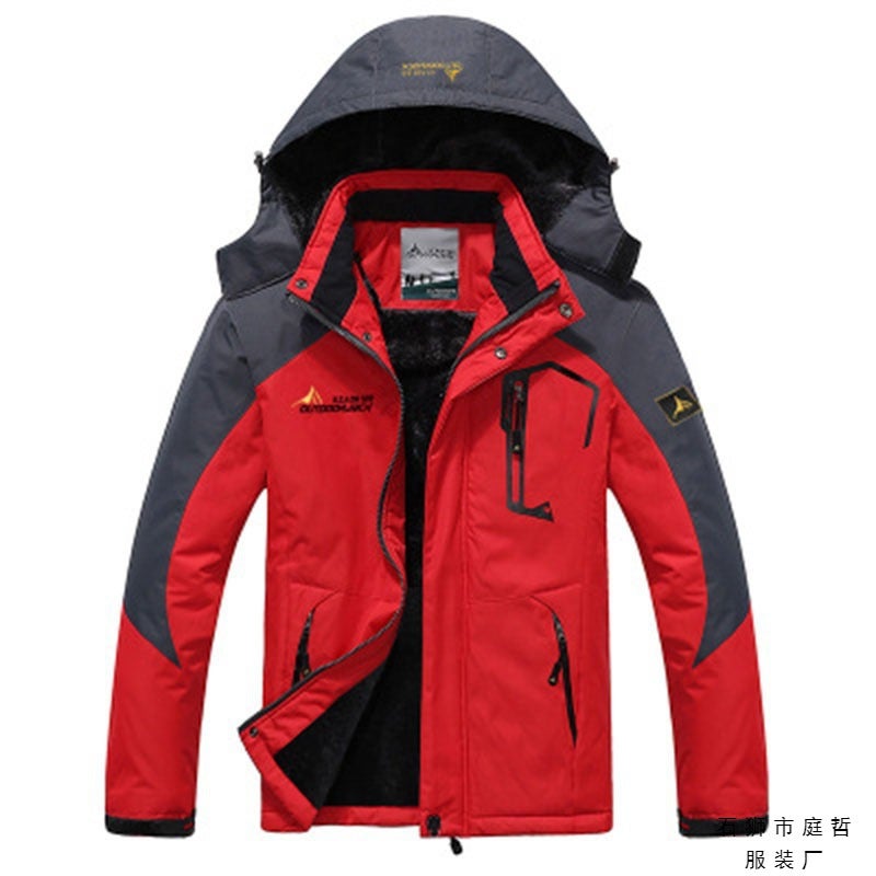 Wish Explosions Charge Clothes Couple Outdoor Hooded Plus Size Fleece-Lined Thickened Windproof Warm Cotton Jacket For Men - Image 5