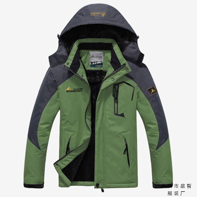 Wish Explosions Charge Clothes Couple Outdoor Hooded Plus Size Fleece-Lined Thickened Windproof Warm Cotton Jacket For Men - Image 4