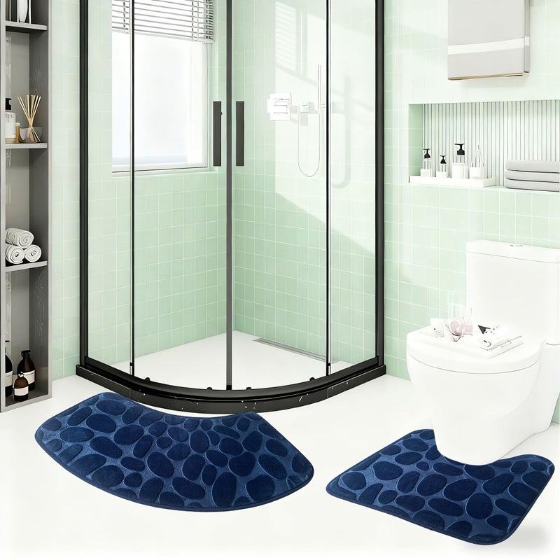 Coffee Flannel Bath Mat Set Non Slip Absorbent 600 Gsm Rectangle And U Shaped 2pcs - Image 4