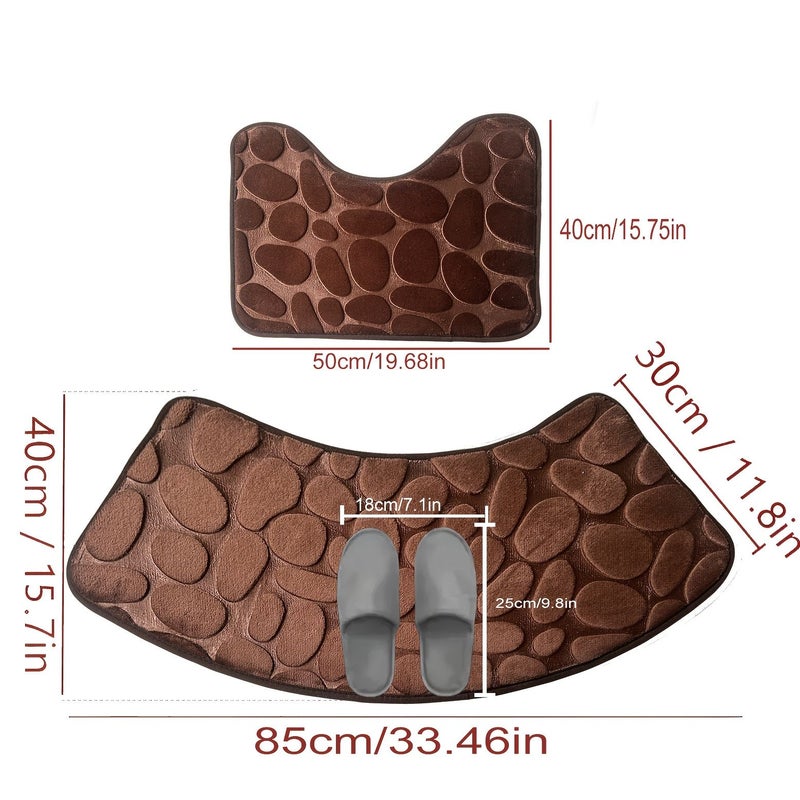 Coffee Flannel Bath Mat Set Non Slip Absorbent 600 Gsm Rectangle And U Shaped 2pcs - Image 3