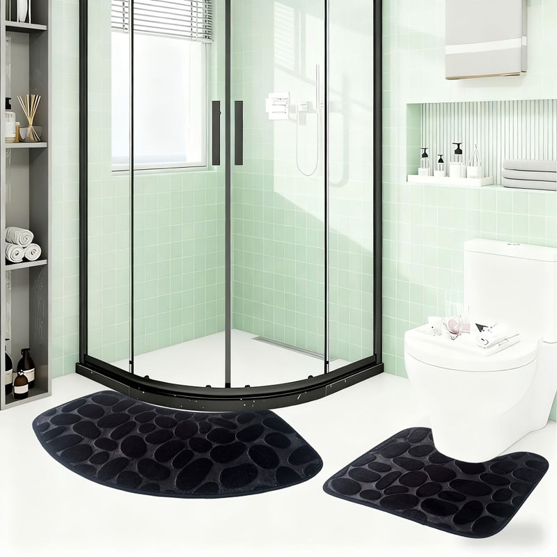 Coffee Flannel Bath Mat Set Non Slip Absorbent 600 Gsm Rectangle And U Shaped 2pcs - Image 2