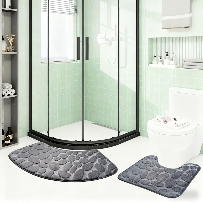 Coffee Flannel Bath Mat Set Non Slip Absorbent 600 Gsm Rectangle And U Shaped 2pcs - Image 1