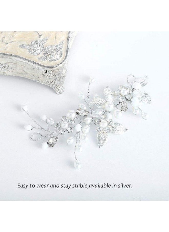 Catery Bride Wedding Headband Silver Crystal Hair Vine Flower Hair Piece Leaf Pearl Hair Jewelry Braid Headpieces Bridal Hair Accessories For Women And Girls (Asilver)  - Image 5