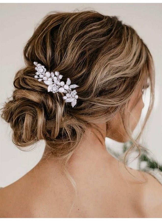 Catery Bride Wedding Headband Silver Crystal Hair Vine Flower Hair Piece Leaf Pearl Hair Jewelry Braid Headpieces Bridal Hair Accessories For Women And Girls (Asilver)  - Image 2