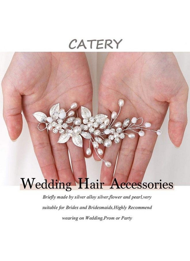 Catery Bride Wedding Headband Silver Crystal Hair Vine Flower Hair Piece Leaf Pearl Hair Jewelry Braid Headpieces Bridal Hair Accessories For Women And Girls (Asilver)  - Image 3