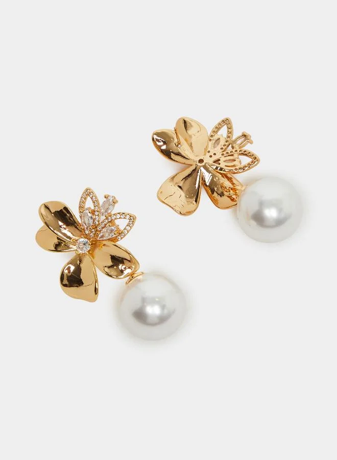 ستايلي أقراط متدلية لؤلؤية بتصميم زهور