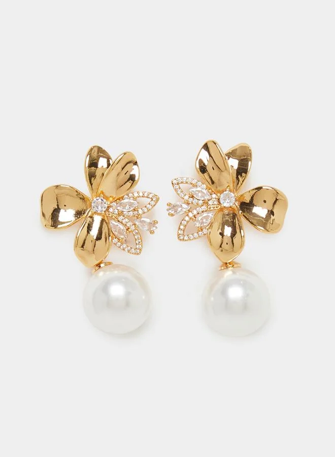 ستايلي أقراط متدلية لؤلؤية بتصميم زهور