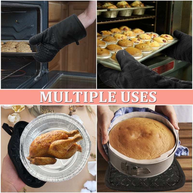 Pynqdfu 4 Pcs Oven Mitts and Pot Holders Oven Glove High Heat Resistant 500 Degree Long Oven Mitts with Recycled Cotton Infill and Silicone Non-Slip Surface for Baking Kitchen Cooking(Black) - Image 4