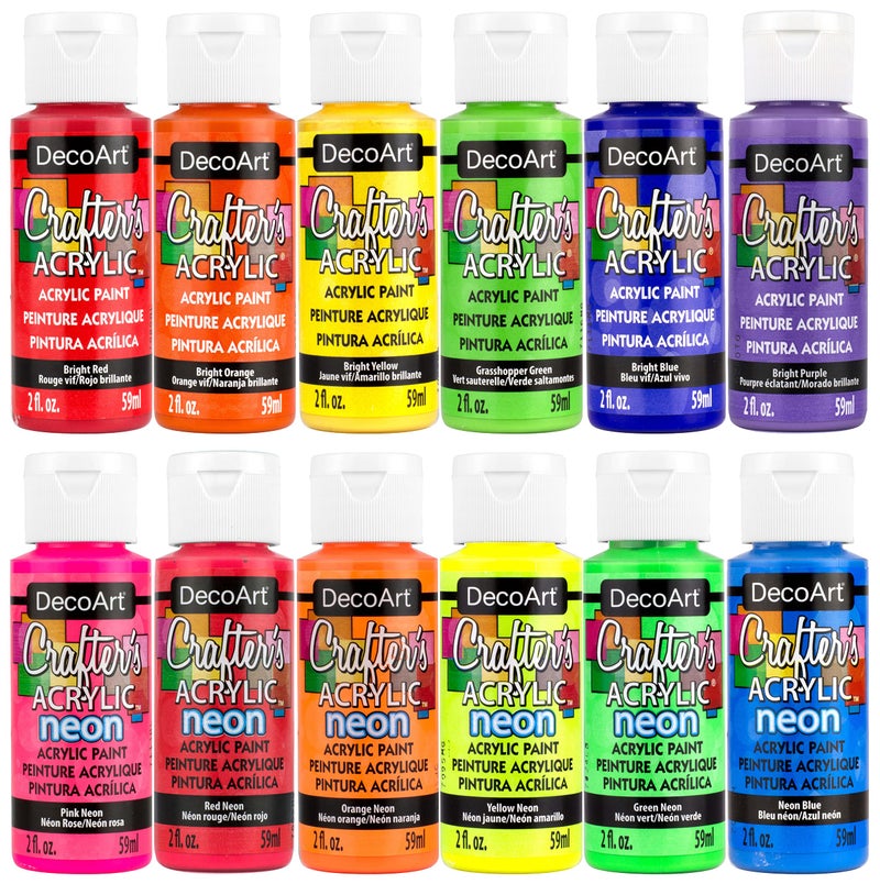 DecoArt Acrylic 2 oz 12 Count Brights Craft Paint Value Pack, 2 Fl Oz (Pack of 12), 24 Oz - Image 1