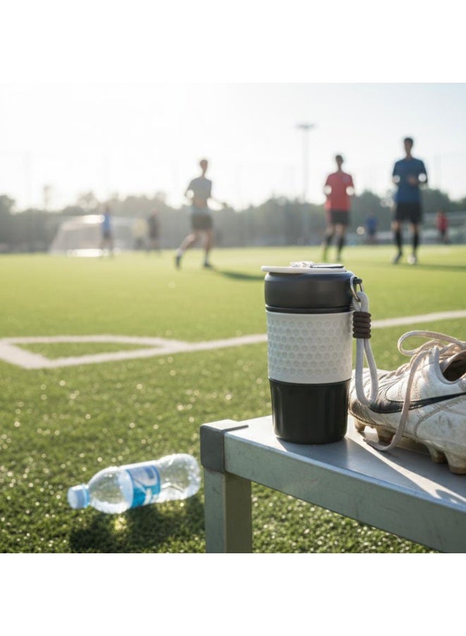 Spaceshoop Small Urban Edge 450ml Insulated Travel Tumbler Leak Proof Sports Mug with Silicone Grip and Carry Loop Black - Image 3