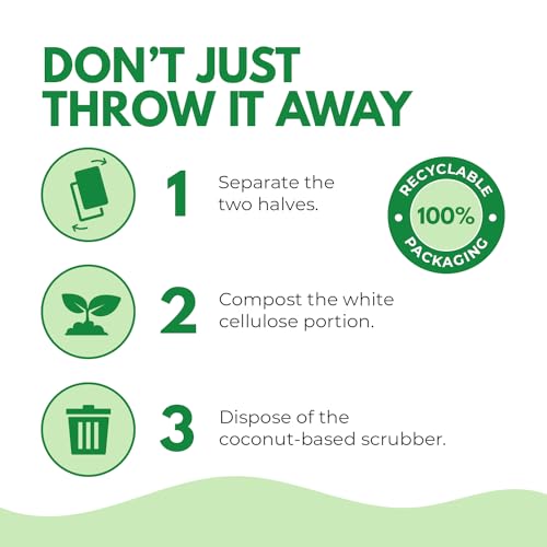 AIRNEX Biodegradable Natural Dish Sponges - Coconut and Cellulose - Eco Friendly Non-Scratch Heavy Duty Dish Scrubber - Pack of 12 - Image 5