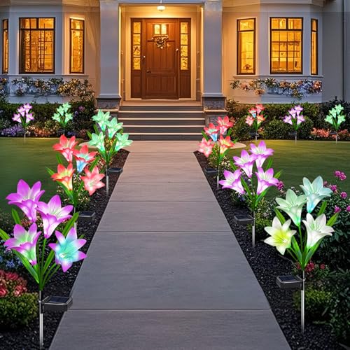 ostritec Solar Lights Outdoor Waterproof, 4 Pack Garden Decor Lights, 16 Multi-Color Changing Lily Solar Flowers for Yard Patio Pathway Decor, Gifts for Women Mom (4 Pack) - Image 5