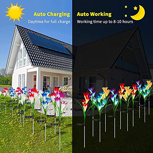 ostritec Solar Lights Outdoor Waterproof, 4 Pack Garden Decor Lights, 16 Multi-Color Changing Lily Solar Flowers for Yard Patio Pathway Decor, Gifts for Women Mom (4 Pack) - Image 3