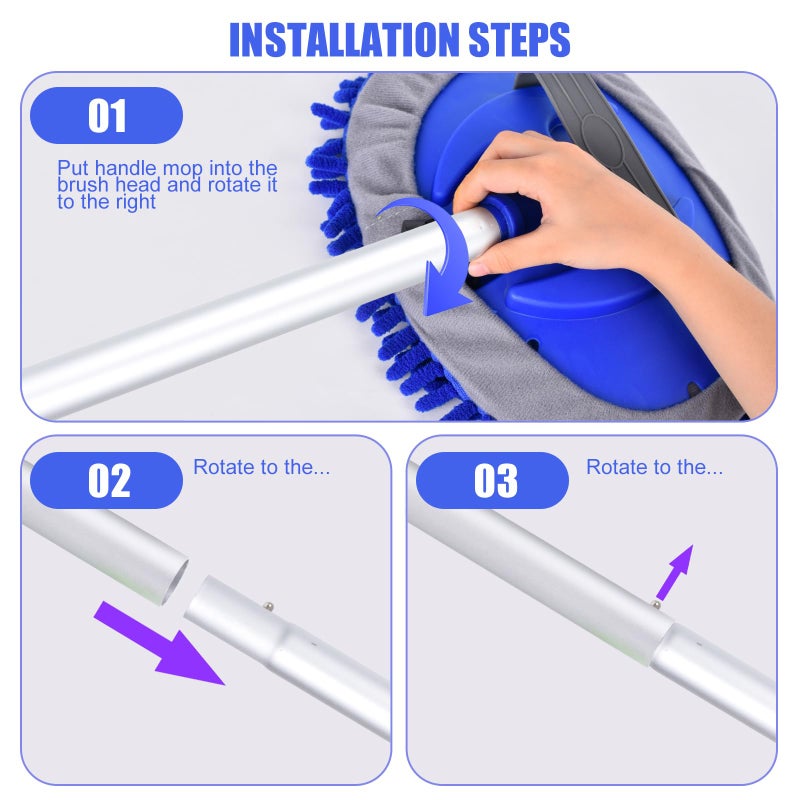 LUKCOZMO 62" Car Wash Brush with Long Handle and Car Wash Brush Microfiber Car Cleaning Brush Kit for Car RV Truck Cleaning 1 Chenille Scratch-Free Replacement Head with Aluminum Alloy Pole (Blue) - Image 5