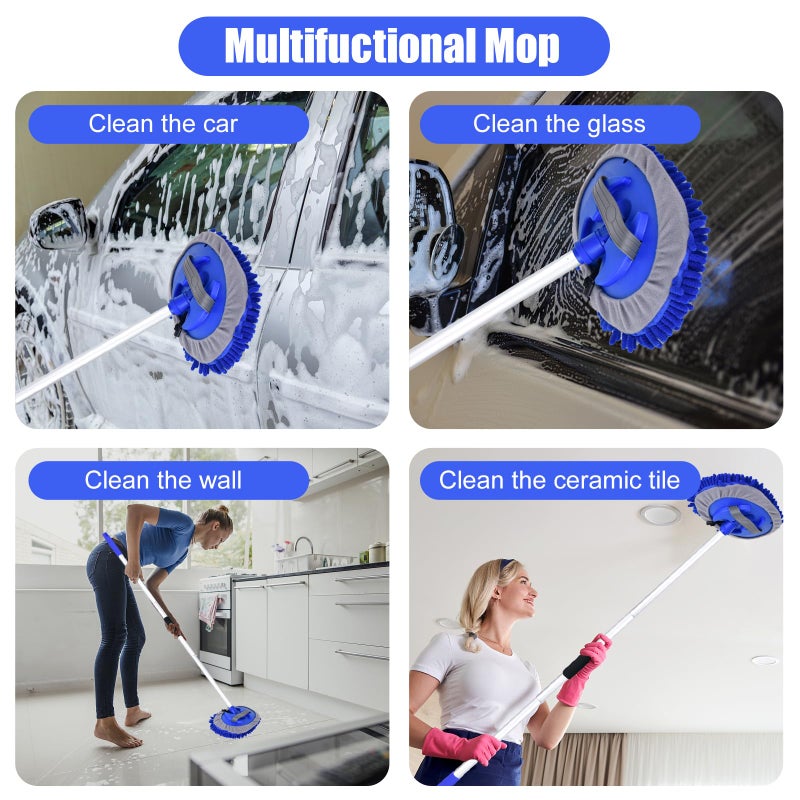 LUKCOZMO 62" Car Wash Brush with Long Handle and Car Wash Brush Microfiber Car Cleaning Brush Kit for Car RV Truck Cleaning 1 Chenille Scratch-Free Replacement Head with Aluminum Alloy Pole (Blue) - Image 3