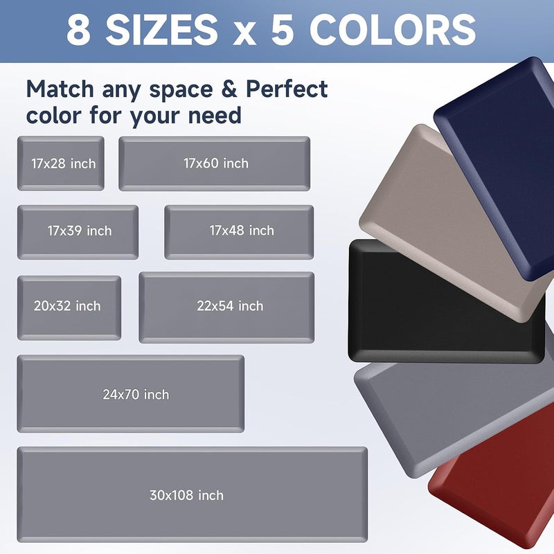 StepRite 4/5 Inch Thick Kitchen Mat Anti Fatigue Mat Kitchen Rugs Kitchen Decor Non-Slip, Stain & Water Resistant, Kitchen Mats Desk Mat for Kitchen, Office, Workshop, Grey, 17'' x 47'' - Image 4
