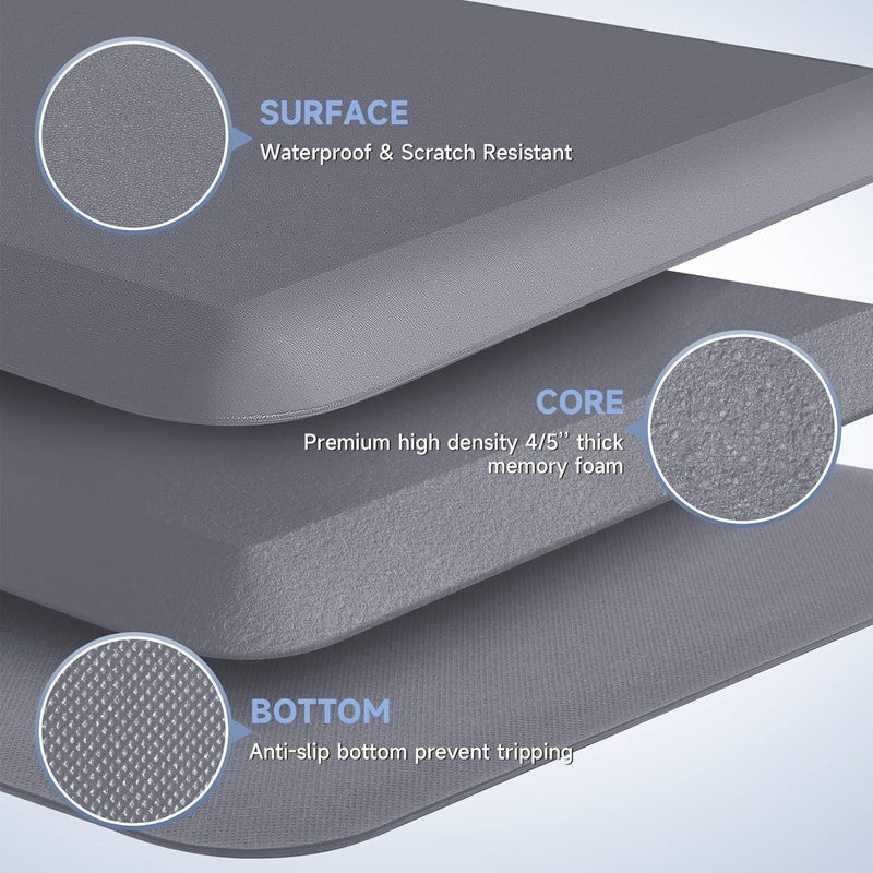 StepRite 4/5 Inch Thick Kitchen Mat Anti Fatigue Mat Kitchen Rugs Kitchen Decor Non-Slip, Stain & Water Resistant, Kitchen Mats Desk Mat for Kitchen, Office, Workshop, Grey, 17'' x 47'' - Image 3