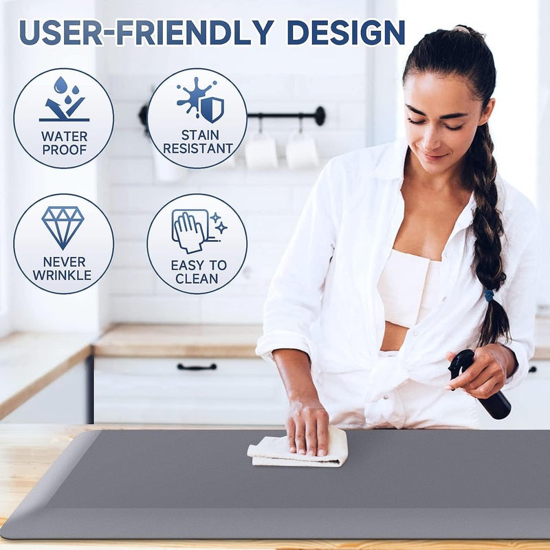 StepRite 4/5 Inch Thick Kitchen Mat Anti Fatigue Mat Kitchen Rugs Kitchen Decor Non-Slip, Stain & Water Resistant, Kitchen Mats Desk Mat for Kitchen, Office, Workshop, Grey, 17'' x 47'' - Image 5