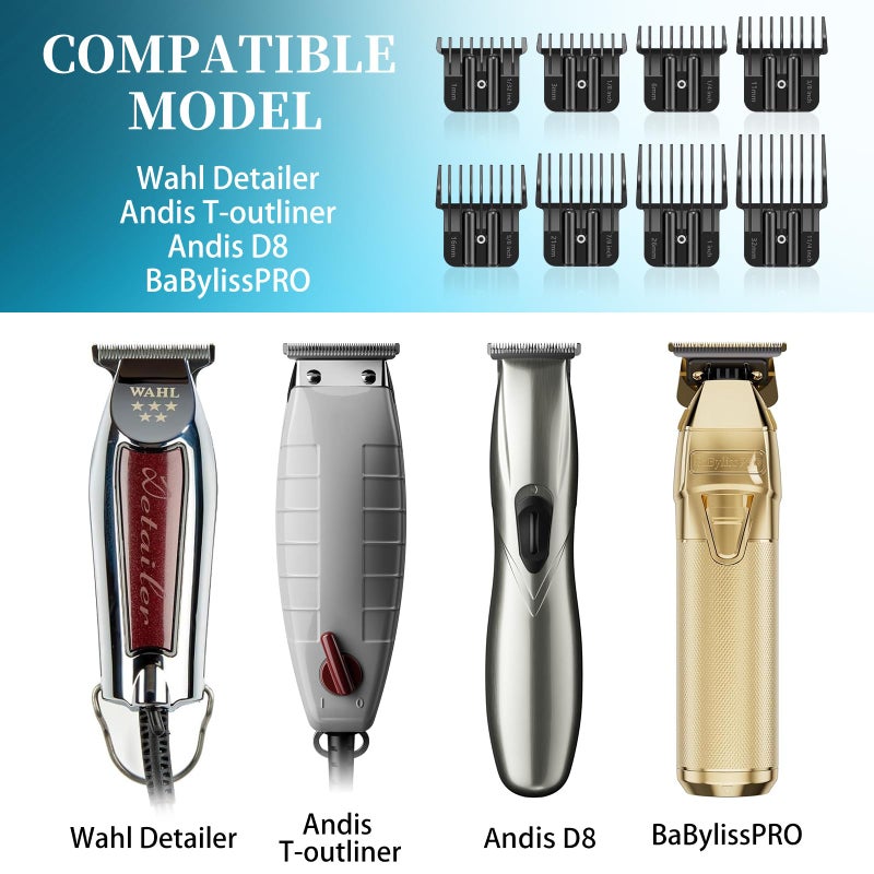Wusuker 8 Premium Trimmer Guards Fits for BaBylissPRO Barberology Outlining Hair Trimmers (FX787) and LoPROFX Trimmers (FX726), Replacement Guards with Metal Spring Clip - From 1/32-5/4 inch with Organizer - Image 2