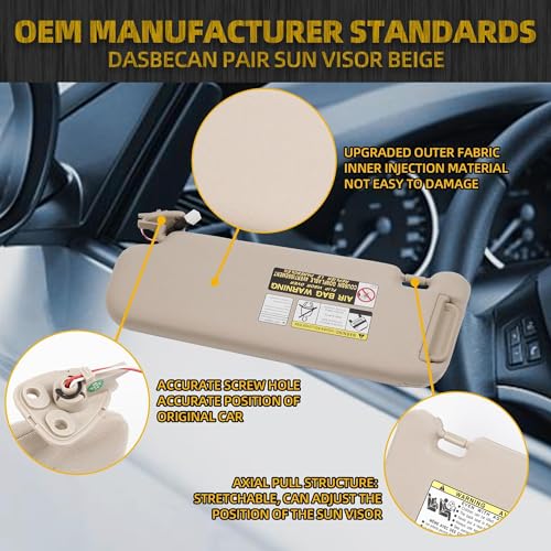 Dasbecan Beige Pair Sun Visor Compatible with Hyundai Sonata 2005 2006 2007 2008 Replaces# 852013K010QD 85202-0A750-QSQQH - Image 4