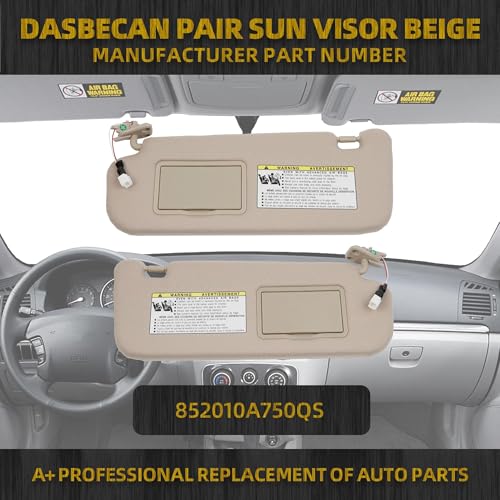Dasbecan Beige Pair Sun Visor Compatible with Hyundai Sonata 2005 2006 2007 2008 Replaces# 852013K010QD 85202-0A750-QSQQH - Image 2