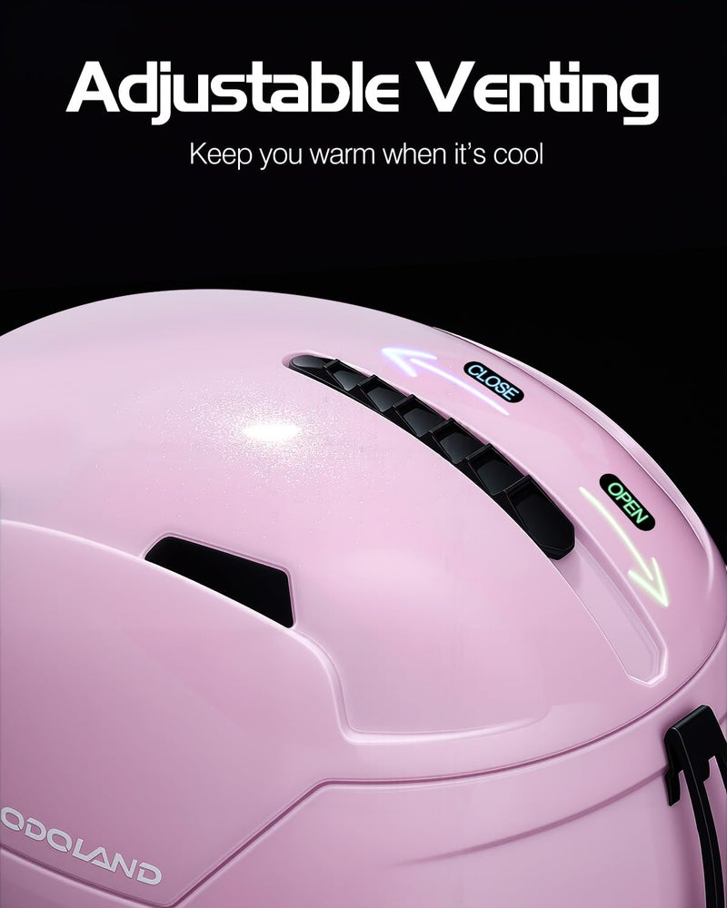 Odoland Ski Snowboard Helmet for Adults & Youth, Snow Helmet for Men & Women, Slide Adjust Ventilation, Safety Certified, Goggles Compatible Protection for Skiing, Gradient Pink, S - Image 3