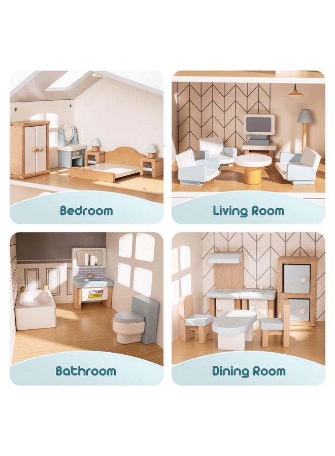 ROBUD ROBUD Wooden Dollhouse Furniture Set, 23 Pcs Dollhouse Accessories, Miniature Furniture Including 5 Room Kits, Dollhouse Furniture Pretend Play Toys for Boys, Girls & Toddlers, 3+ - Image 2