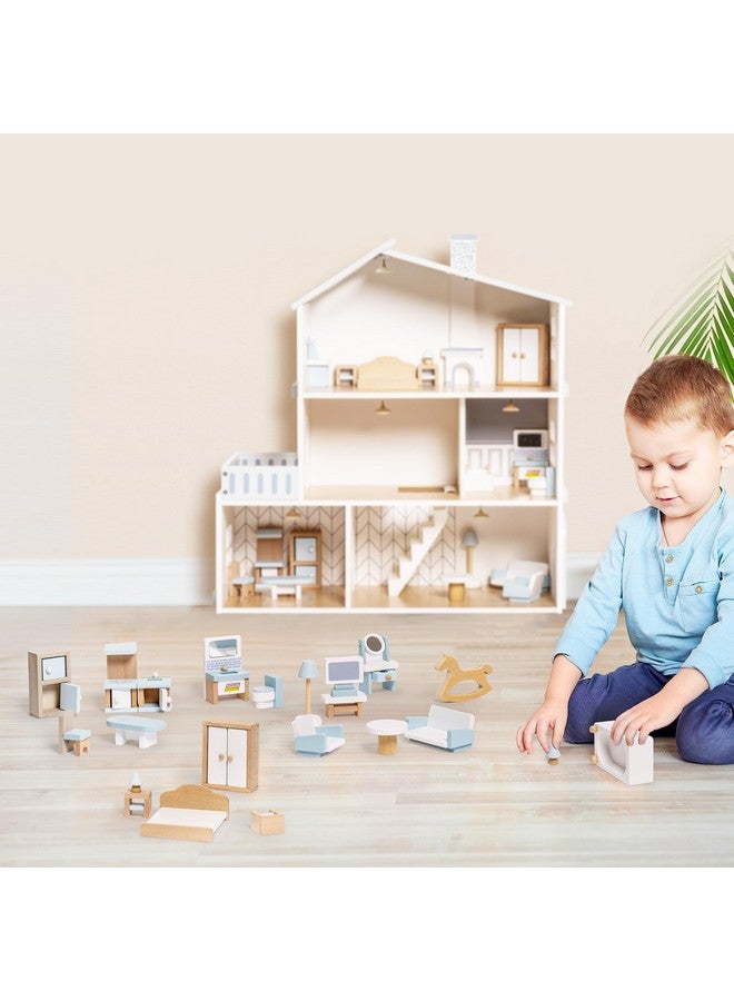 ROBUD ROBUD Wooden Dollhouse Furniture Set, 23 Pcs Dollhouse Accessories, Miniature Furniture Including 5 Room Kits, Dollhouse Furniture Pretend Play Toys for Boys, Girls & Toddlers, 3+ - Image 4