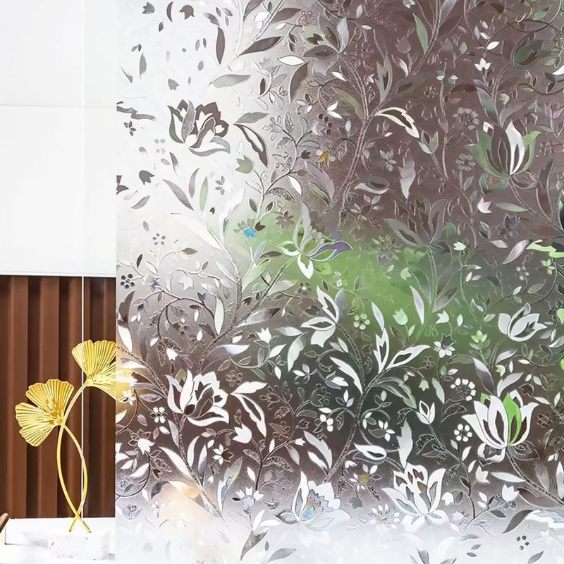 Window Film Privacy 3D Tulip Frosted Privacy Film Static Cling Glass Door Covering Static Window Removable Non Adhesive Anti UV Glass Covering Film for Home Office175 x 984inch
