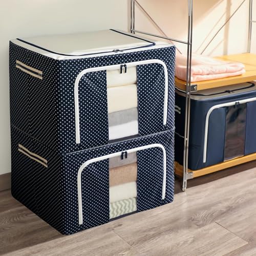 SITTELLA® Pack of 02 Wardrobe Organizer Box, 24 Litres (40 × 30 × 20 cm), Foldable Clothes Storage with Zipper & Handle, Blue - Image 1