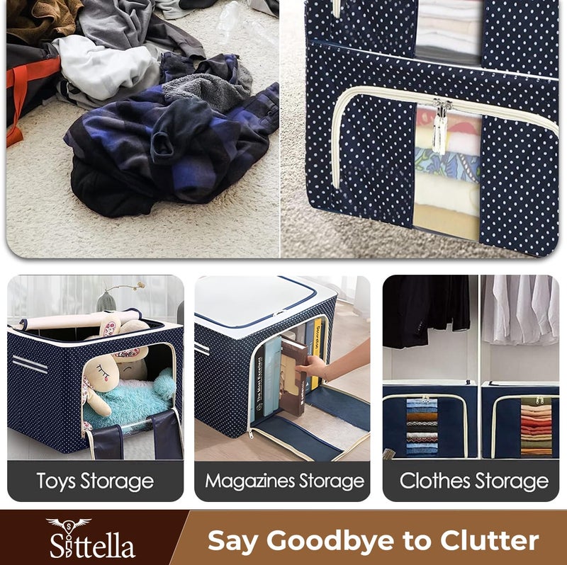 SITTELLA® Pack of 02 Wardrobe Organizer Box, 24 Litres (40 × 30 × 20 cm), Foldable Clothes Storage with Zipper & Handle, Blue - Image 5