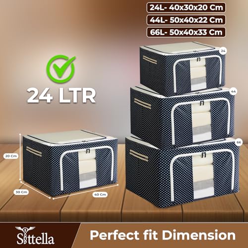 SITTELLA® Pack of 02 Wardrobe Organizer Box, 24 Litres (40 × 30 × 20 cm), Foldable Clothes Storage with Zipper & Handle, Blue - Image 2