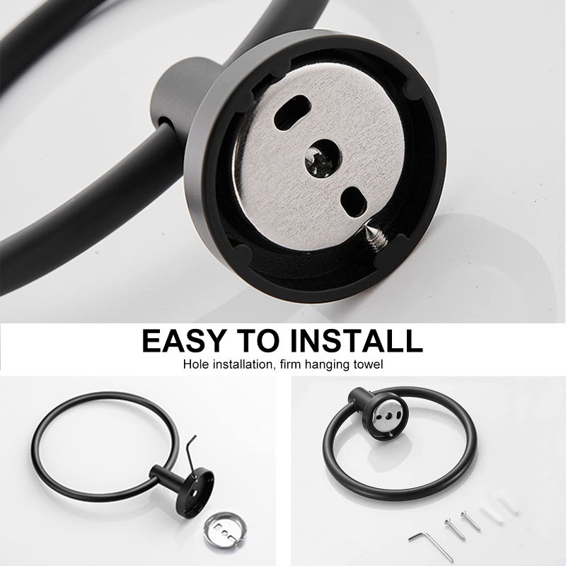 SetSail Towel Holder for Bathroom Wall Matte Black Towel Ring Stainless Steel Hand Towel Holder Heavy Duty Towel Hanger for Bath, Kitchen - Image 5