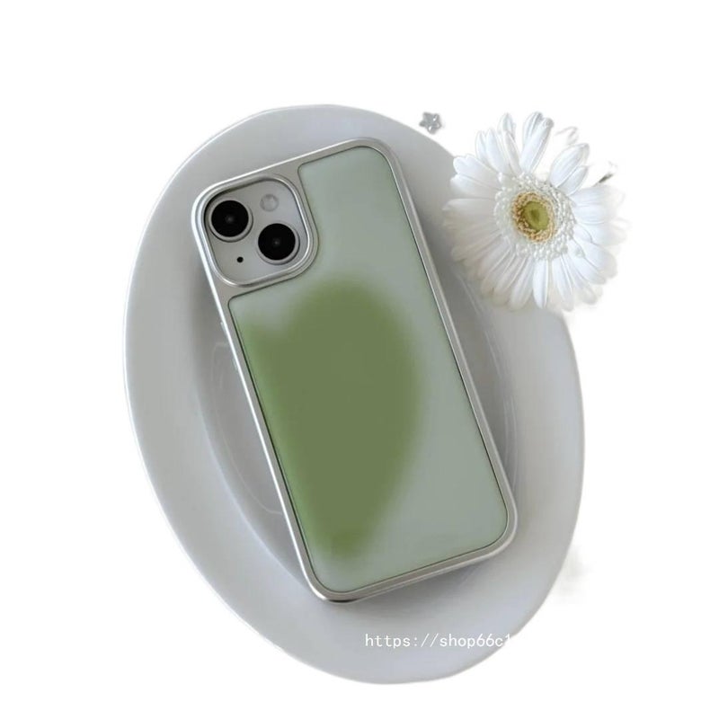 غطاء واقي بAcrylic لـ iPhone 12 Pro مع حماية من السقوط ونقش قلب مع مقاوم للصدمات مع تقسيم الألوان مع تأثير متدرج باللون أخضر من الأكريليك باللون الأخضر - Image 4