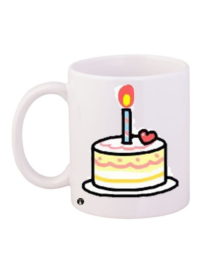 RYN Cake Printed Coffee Mug White/Yellow/Red 11ounce