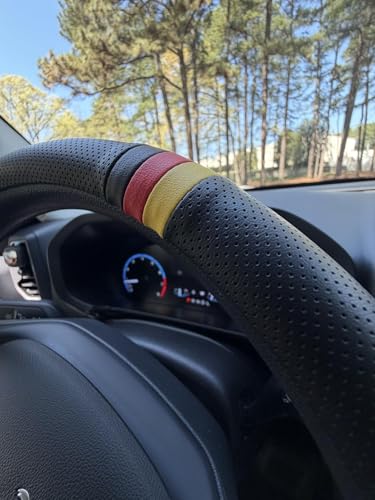 PartsTo Quick Install Sporty Perforated Nappa Leather Steering Wheel Cover with German Stripes for Porsche Mercedes Audi BMW VW DeutschNess 145 to 15 inches SW - Image 3