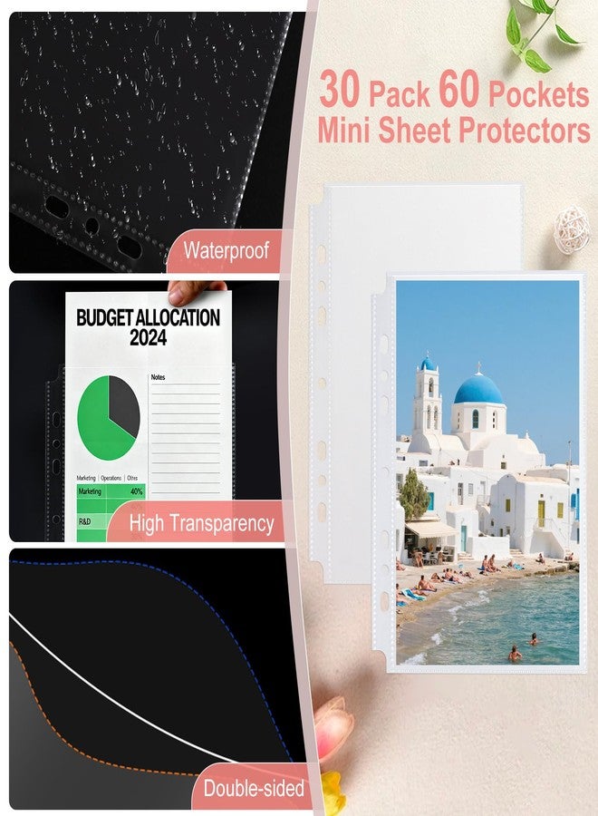 WITHYU 30 Pack 60 Pockets 5.5x8.5” Sheet Protector Sleeves for 6 Ring A5 Binder, A5 Mini 3 Ring Binder, Ultra-Clear Playbill Holder Sleeves, Double-Sided, Top Loading Sheet Protector for Paper Report - Image 3