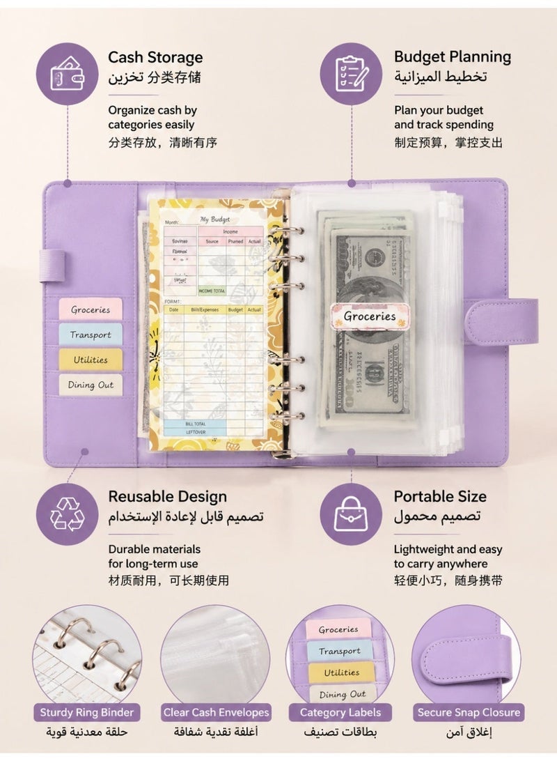A6 ملف منظم للنقود والميزانية مع جيوب أظرف نقدية (13.46 سم × 18.8 سم) - Image 2