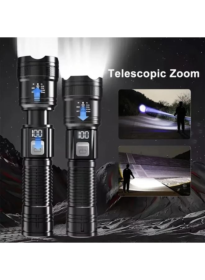 Black USB Rechargeable Flashlight 3 In 1 Turbo Standard Strobe IPX5 Long Range Beam For Camping Hunting Emergencies - Image 4