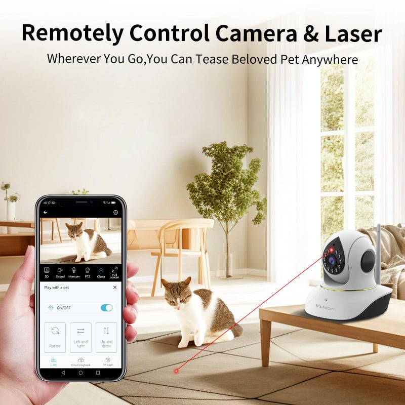 VSTARCAM Pet Camera with Laser, 3MP 2.4GHz WiFi Interactive Dog & Cat Laser Toy with Night Vision, Motion Detection Alerts, APP Remote Control Indoor Security Camera for Pet Monitoring - Image 2