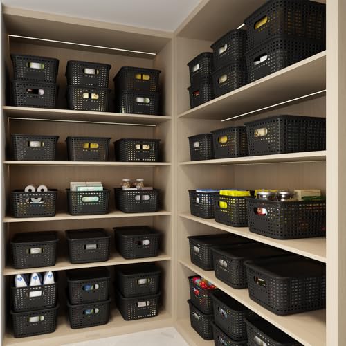 ORGIDOL Plastic Storage Basket with Lids 10 Pack Stackable Black Storage Bins Containers with Lid Decorative Storage Boxes for Organizing Shelves Drawers Playroom Classroom Office Closet - Image 3