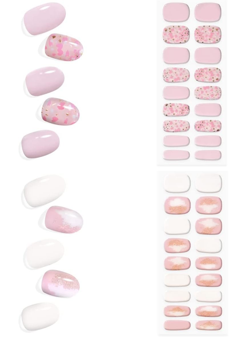 King Horse 36pcs Semi Cured Gel Nail Strips Salon-Quality UV Gel Nail Wraps Stickers,Real Gel Nail Polish Strips Long Lasting Easy to Apply Semi-Cured Gel Nail Stickers with Prep Pads, Nail File, Wooden Stick 