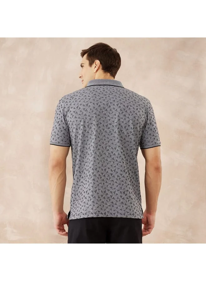 fahrenheit Fahrenheit Textured Print Polo T-shirt with Short Sleeves