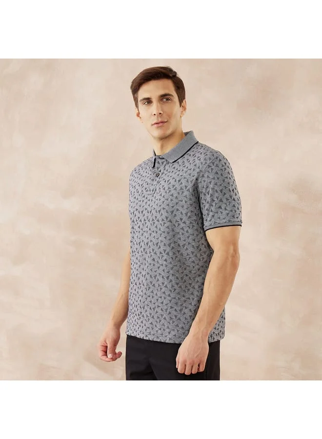 fahrenheit Fahrenheit Textured Print Polo T-shirt with Short Sleeves