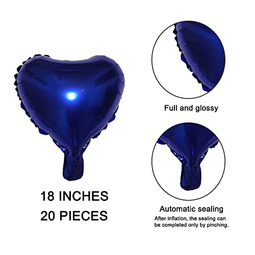 AnnoDeel 20 pcs 18inch Navy Blue Heart Foil Balloons Blue Heart Shaped Helium Balloons Mylar Balloons for Wedding Decoration Party Balloons Birthday - Image 5